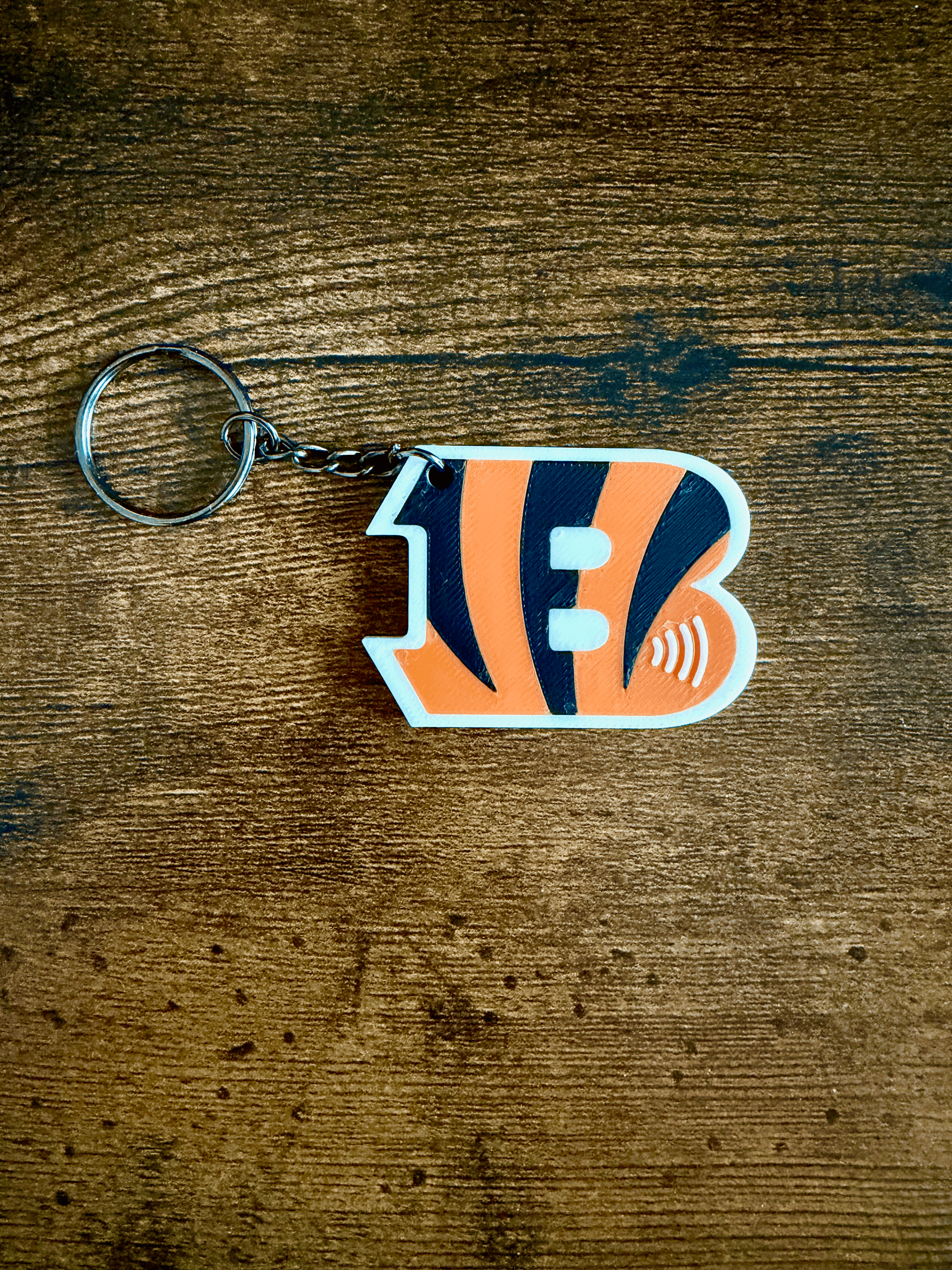 Cincinnati Bengals helmet-shaped custom NFC keychain tag